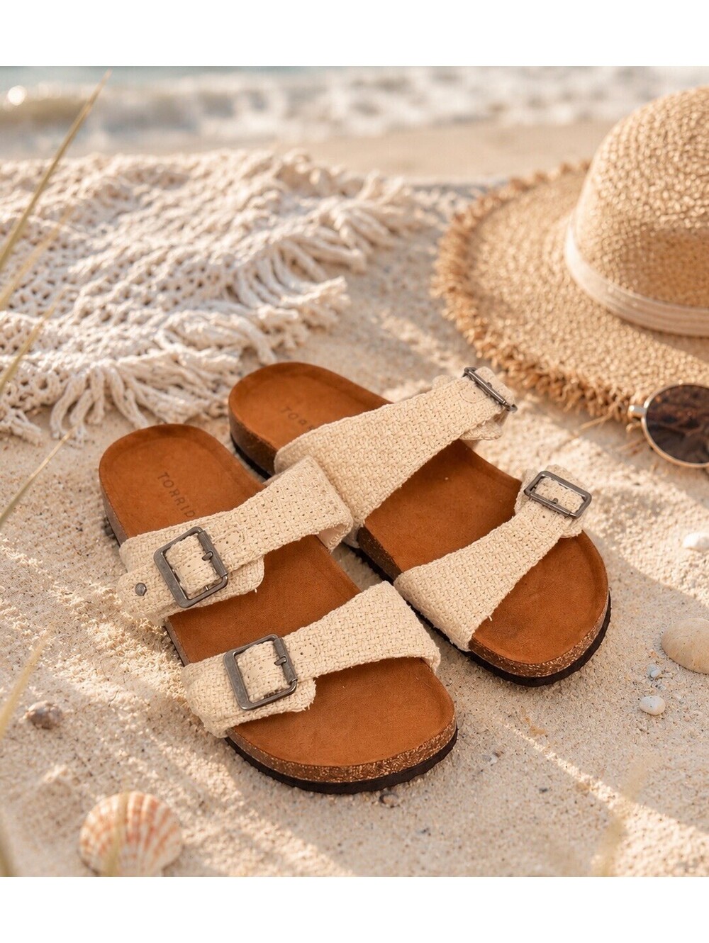 Torrid Macrame Comfort Slide Sandals Women’s 10 WW Extra Wide Cream Beige NWOB
